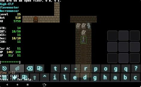 Gameplay screenshot from angband plus variants for Android