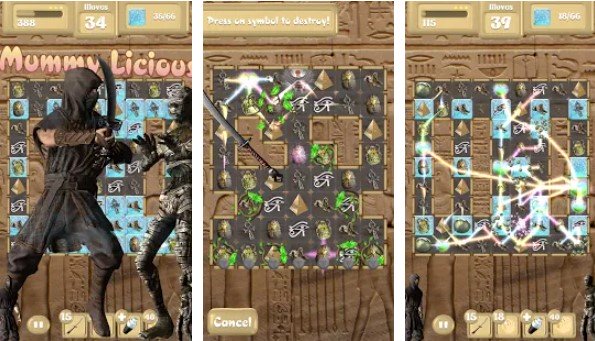 Gameplay screenshot from assassin vs mummies unlocked match 3 for Android