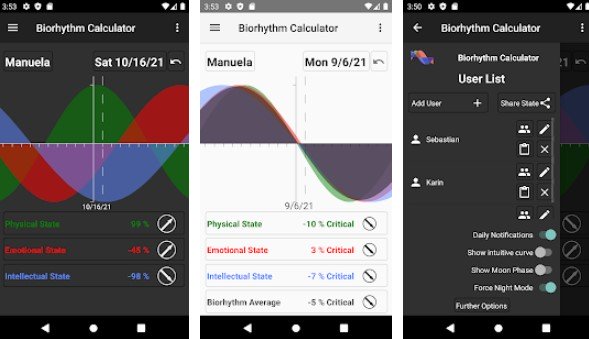 Gameplay screenshot from biorhythm calculator for Android