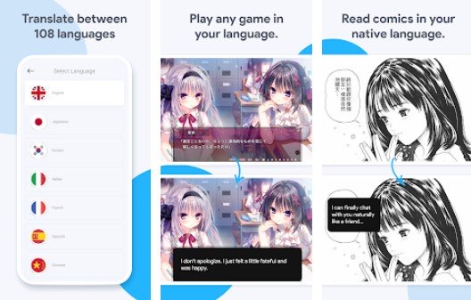 Gameplay screenshot from bubble screen translate game and comic translate for Android