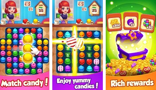 Gameplay screenshot from candy house fever 2020 free match game for Android