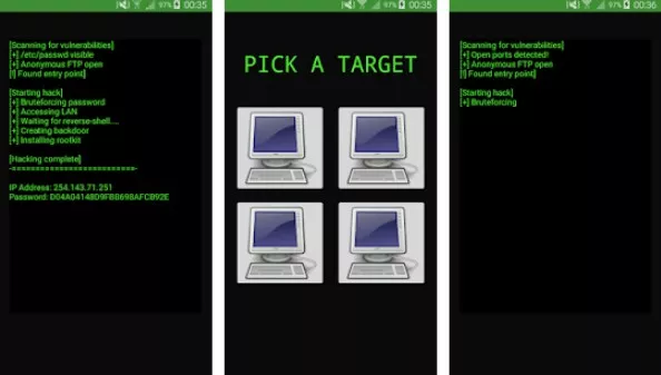 Gameplay screenshot from computer hacker simulator for Android
