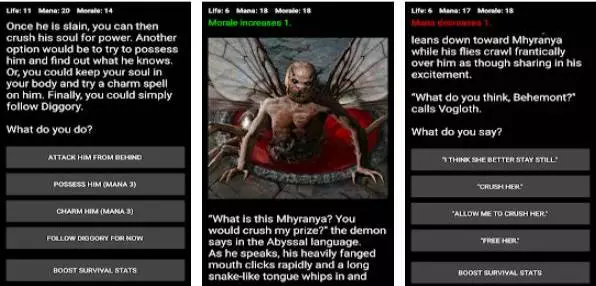 Gameplay screenshot from demon s choice text adventure rpg for Android