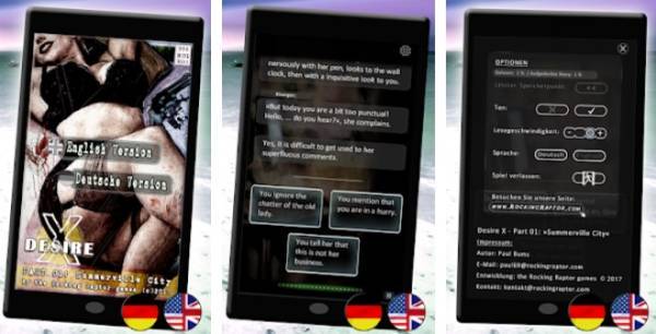 Gameplay screenshot from desire x ttext adventure for Android