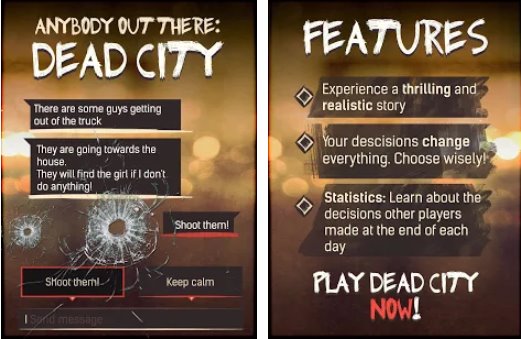 Gameplay screenshot from dead city text adventure and cyoa  for Android