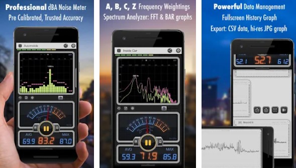 Gameplay screenshot from decibel x pro sound meter dba noise detector for Android