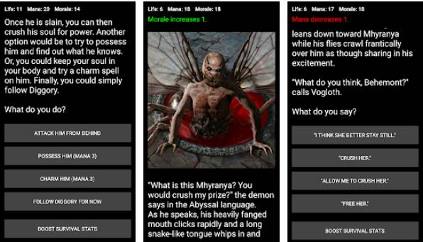 Gameplay screenshot from demon s choice text adventure rpg for Android