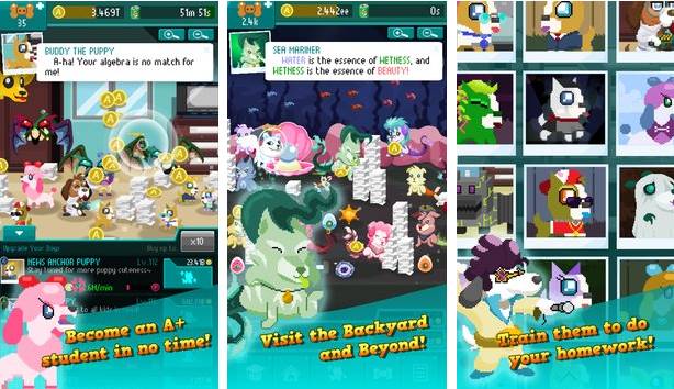 Gameplay screenshot from dogs vs homework clicker idle game for Android