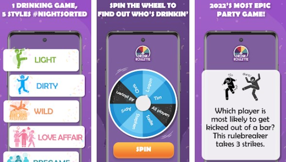 Gameplay screenshot from drink roulette drinking games for Android