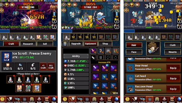 Gameplay screenshot from dungeon and alchemist idle pixel rpg for Android