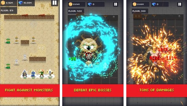 Gameplay screenshot from dunidle incremental rpg dungeon crawler for Android