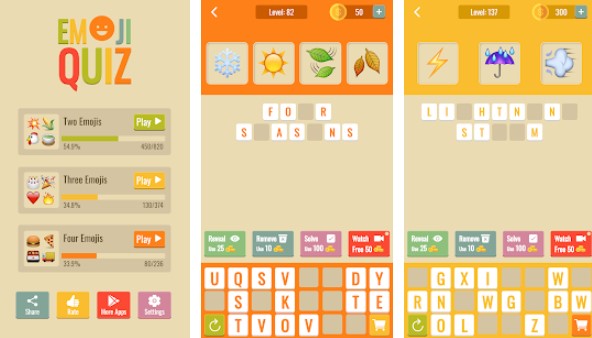 Gameplay screenshot from emoji quiz combine emojis and guess words for Android