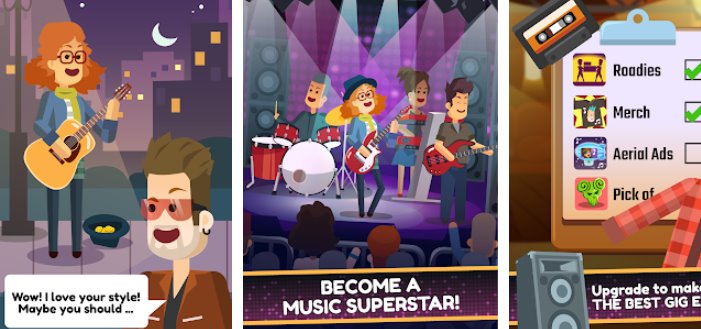 Gameplay screenshot from epic band clicker rock star music game for Android