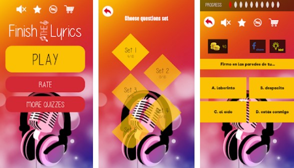 Gameplay screenshot from finish the lyrics free music quiz app for Android