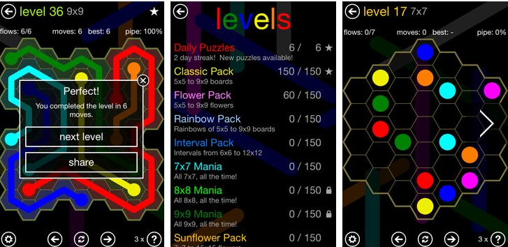 Gameplay screenshot from flow free hexes for Android