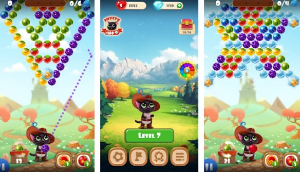 Gameplay screenshot from fruity cat pop bubble shooter for Android
