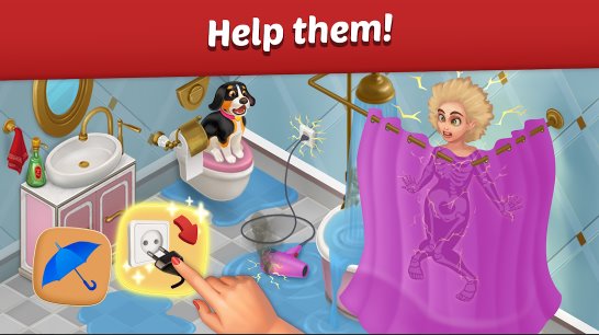 Gameplay screenshot from family hotel renovation and love story match 3 game for Android