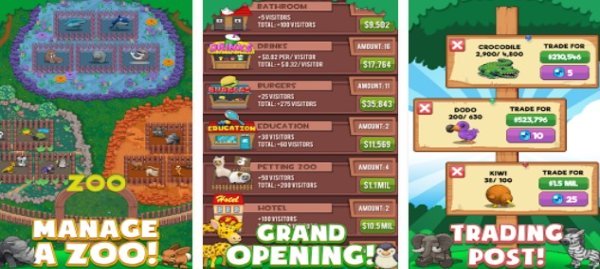 Gameplay screenshot from idle zoo tycoon tap build and upgrade a custom zoo for Android