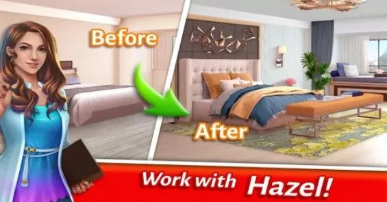 Gameplay screenshot from home designer match plus blast to design a makeover for Android