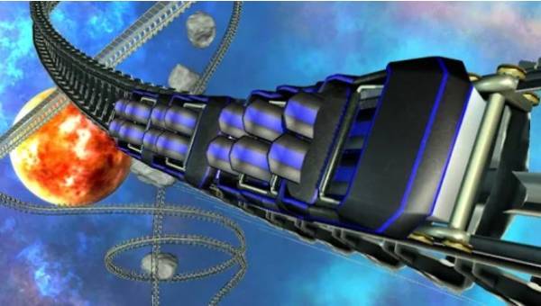 Gameplay screenshot from intergalactic space virtual reality roller coaster for Android