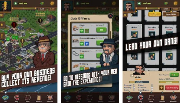 Gameplay screenshot from g a n g a gang management rpg for Android