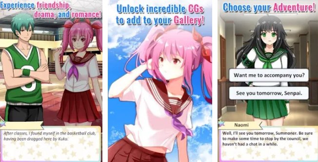 Gameplay screenshot from gacha memories anime visual novel for Android