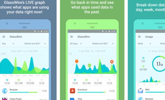Gameplay screenshot from glasswire data usage monitor for Android