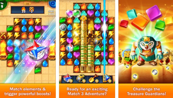 Gameplay screenshot from golden match 3 puzzle game real treasure hunter for Android