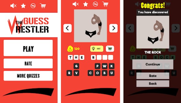 Gameplay screenshot from guess the wrestler free wrestling quiz game for Android