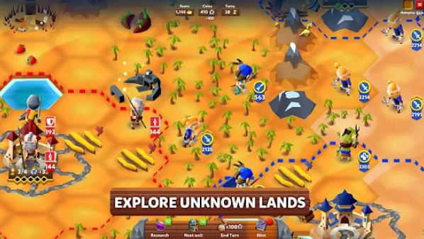 Gameplay screenshot from hexapolis turn based civilization battle 4x game for Android
