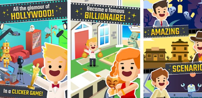Gameplay screenshot from hollywood billionaire rich movie star clicker for Android