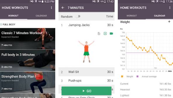 Gameplay screenshot from home workout no equipment and meal planner for Android