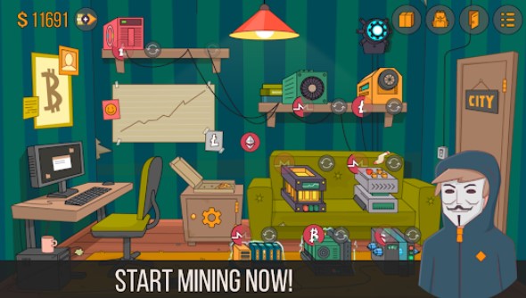 Gameplay screenshot from idle miner simulator tap tap bitcoin Tycoon for Android