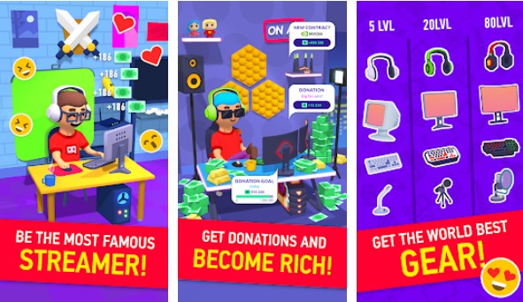 Gameplay screenshot from idle streamer tuber game get followers tycoon for Android