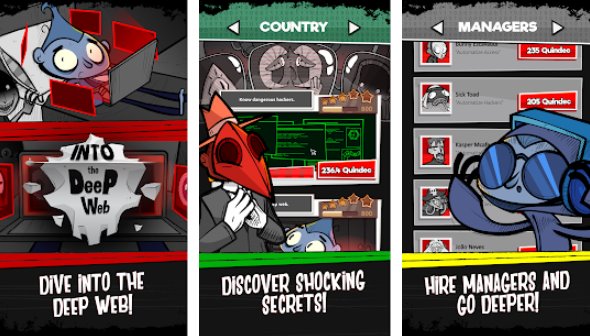 Gameplay screenshot from into the deep web internet mystery idle clicker for Android