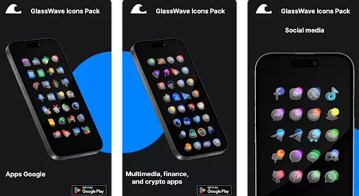 Gameplay screenshot from glasswave icons pack for Android