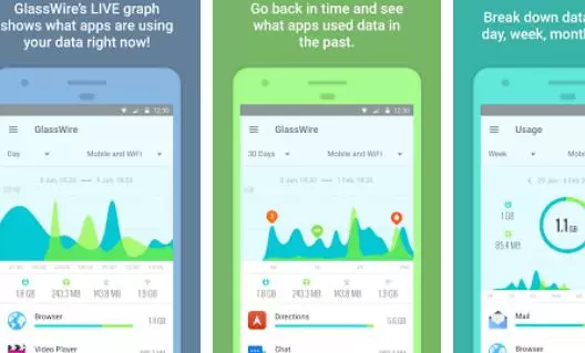 Gameplay screenshot from glasswire data usage monitor for Android