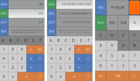 Gameplay screenshot from hex dec oct bin dev calc for Android