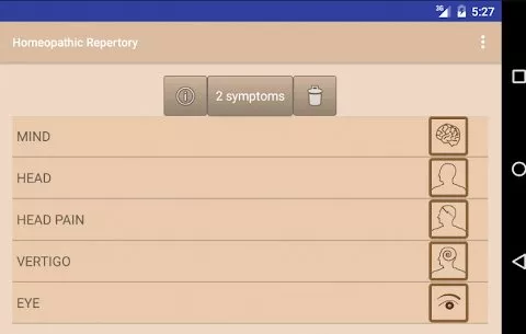 Gameplay screenshot from homoeopathic repertorium for Android