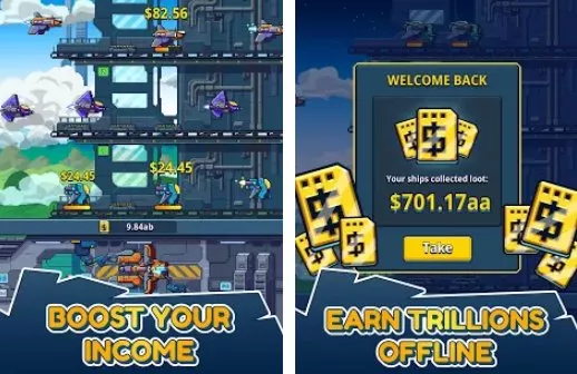 Gameplay screenshot from idle space cargo empire incremental upgrade game for Android