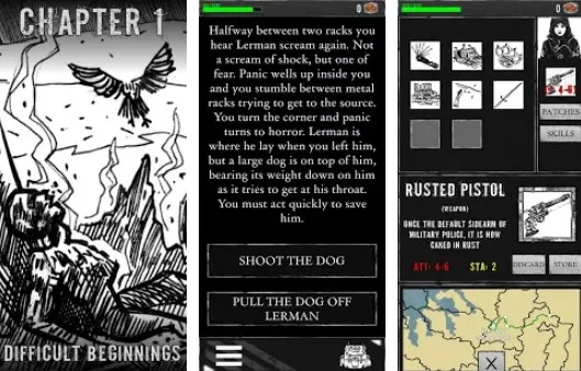 Gameplay screenshot from inhumanity text adventure for Android