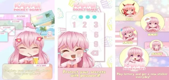 Gameplay screenshot from kawaii chibi pocket diary app for Android