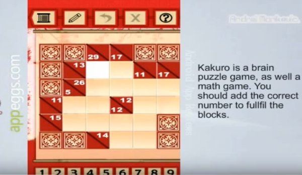 Gameplay screenshot from kakuro puzzles for Android