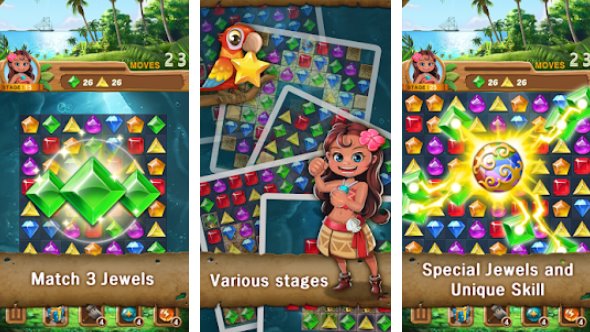 Gameplay screenshot from jewels island match 3 puzzle for Android