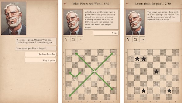 Gameplay screenshot from learn chess with dr wolf for Android