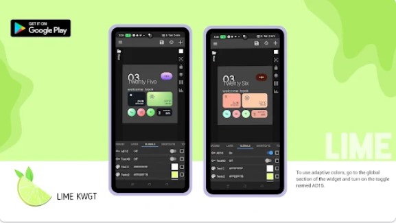 Gameplay screenshot from lime kwgt adaptive support for Android