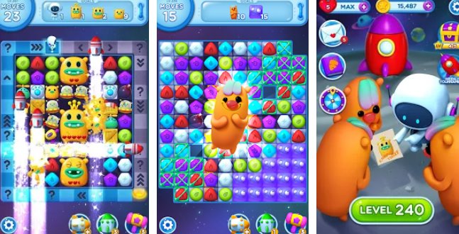 Gameplay screenshot from little odd galaxy match 3 puzzle game for Android