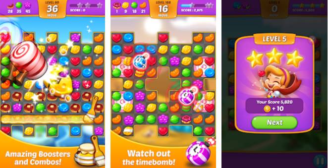 Gameplay screenshot from lollipop sweet taste match 3 for Android