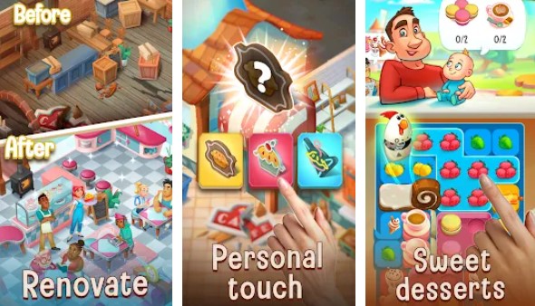 Gameplay screenshot from love and pies delicious drama merge and match for Android