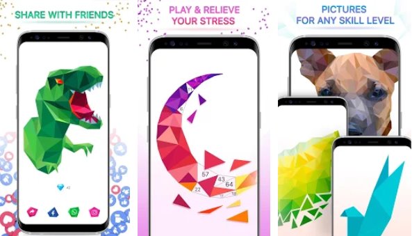 Gameplay screenshot from low poly book coloring book and art game by number for Android